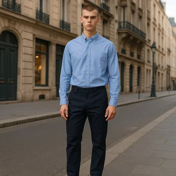 Lands' End Mens Blue Dress Shirt Timeless Elegance - Picture 3 of 3